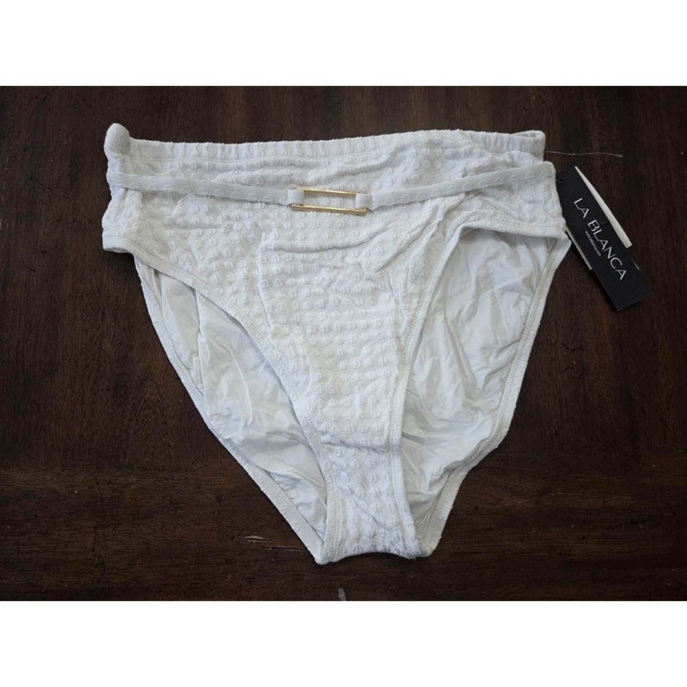 NWT La Blanca SZ 12 High Waist Hipster Belted Bikini Swim Bottoms White 131865